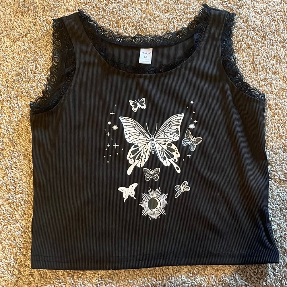 Black Lacy tank top from Romwe